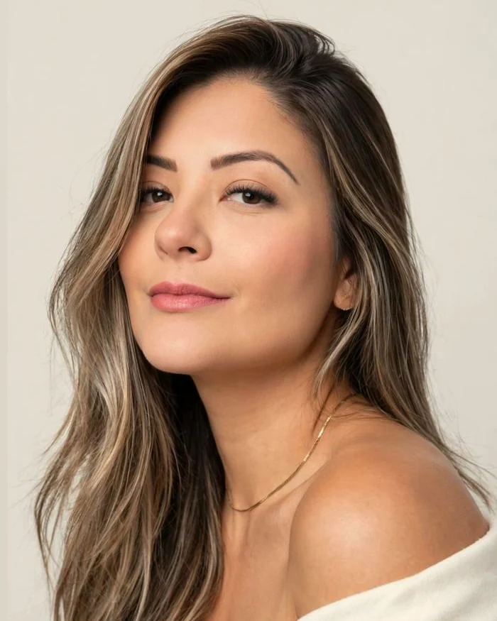 Amanda Farias sorrindo, em um retrato de luz suave.