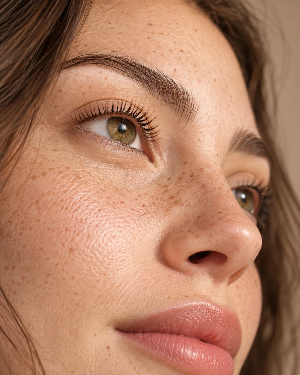 Cílios naturais curvados e definidos após o Lash Lifting.